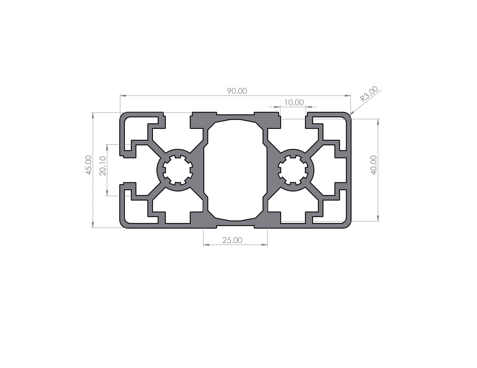 Aluminum profile 45x90 slot 10 Light B-type 3N90